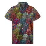 Bohemian Indian Box Pattern Print Men's Short Sleeve Shirt