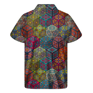 Bohemian Indian Box Pattern Print Men's Short Sleeve Shirt