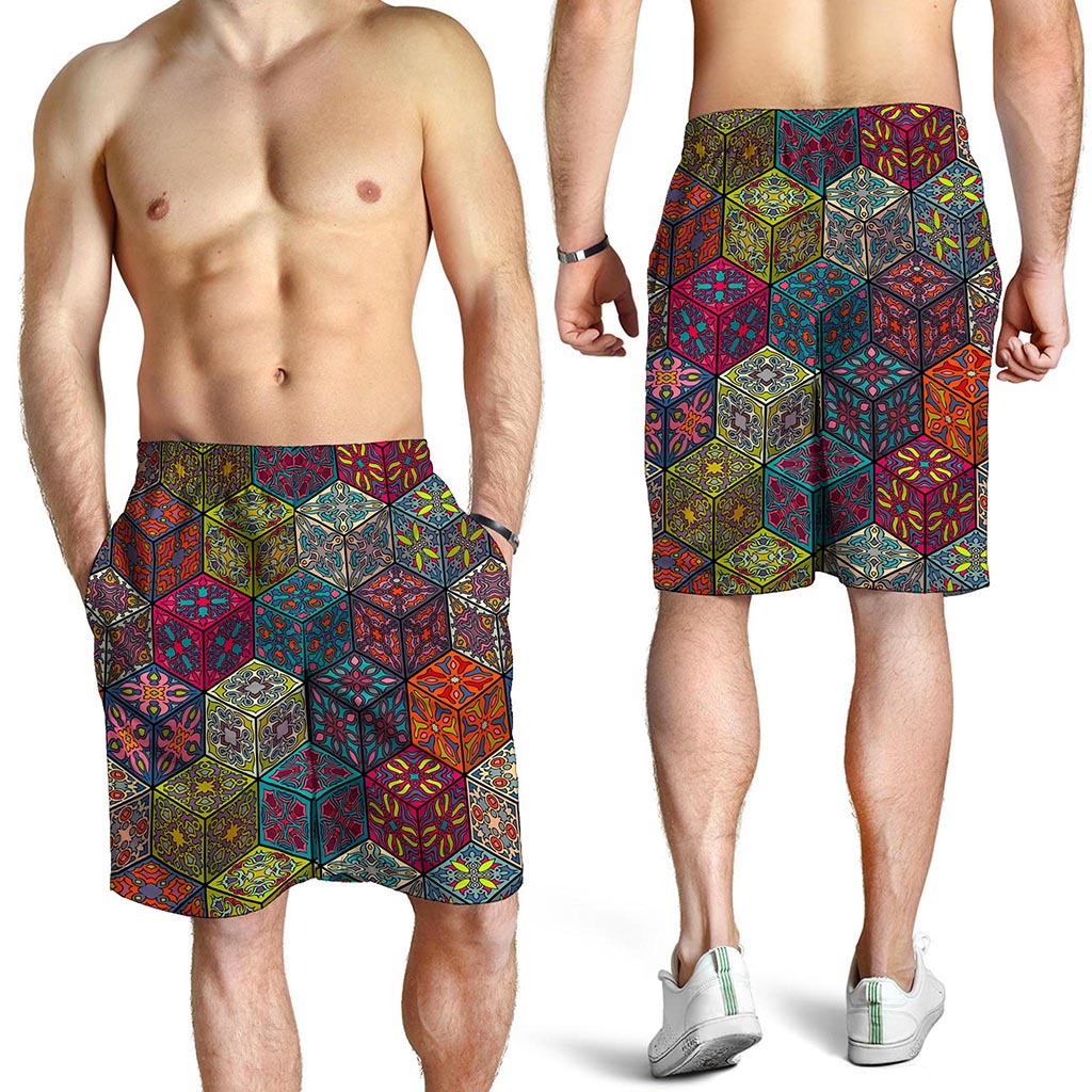 Bohemian Indian Box Pattern Print Men's Shorts