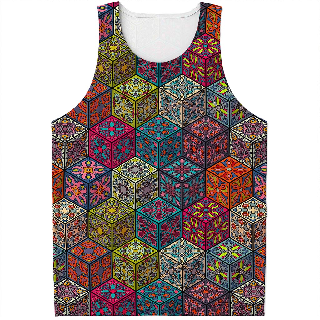 Bohemian Indian Box Pattern Print Men's Tank Top