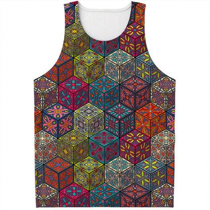 Bohemian Indian Box Pattern Print Men's Tank Top