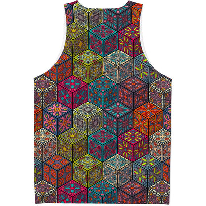 Bohemian Indian Box Pattern Print Men's Tank Top