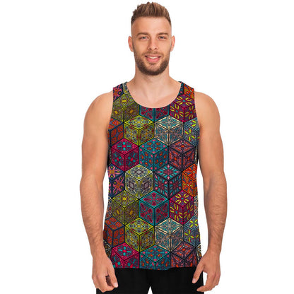 Bohemian Indian Box Pattern Print Men's Tank Top