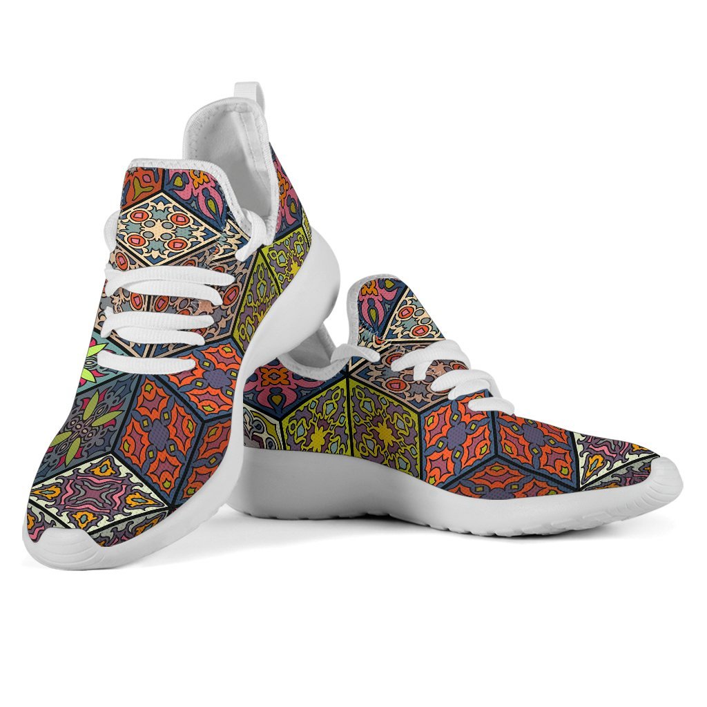 Bohemian Indian Box Pattern Print Mesh Knit Shoes GearFrost