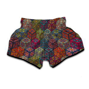 Bohemian Indian Box Pattern Print Muay Thai Boxing Shorts