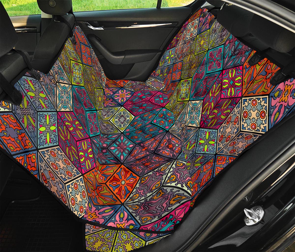 Bohemian Indian Box Pattern Print Pet Car Back Seat Cover