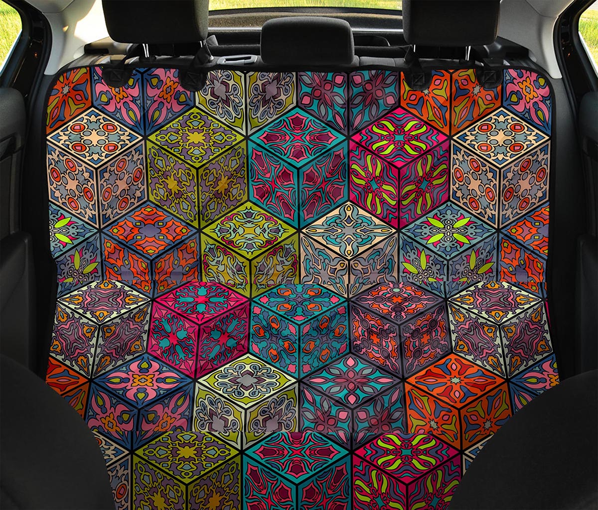 Bohemian Indian Box Pattern Print Pet Car Back Seat Cover