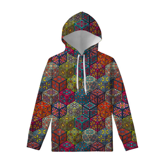 Bohemian Indian Box Pattern Print Pullover Hoodie