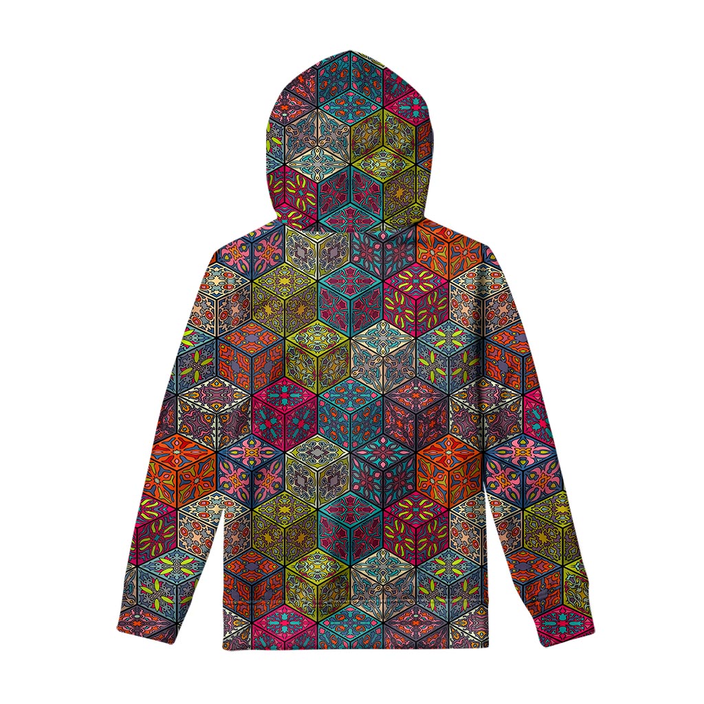 Bohemian Indian Box Pattern Print Pullover Hoodie