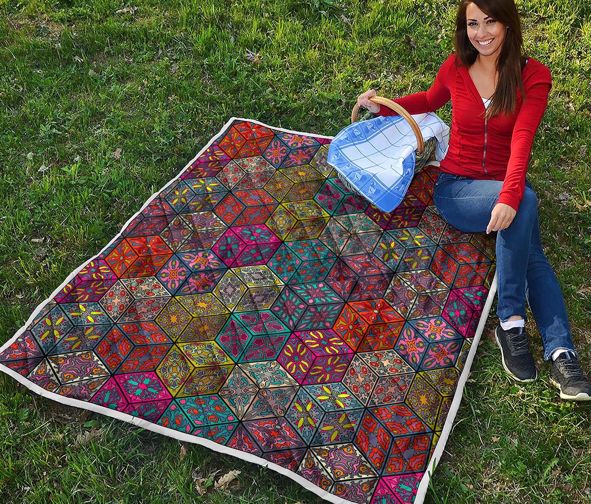 Bohemian Indian Box Pattern Print Quilt