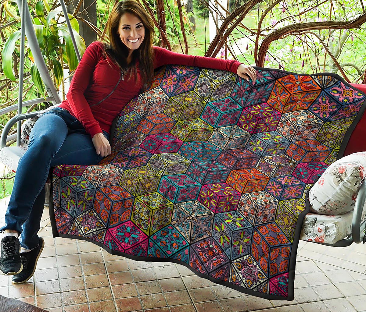 Bohemian Indian Box Pattern Print Quilt