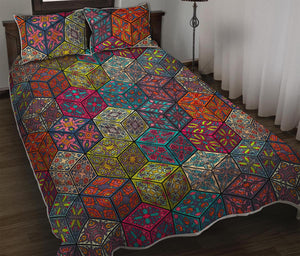 Bohemian Indian Box Pattern Print Quilt Bed Set