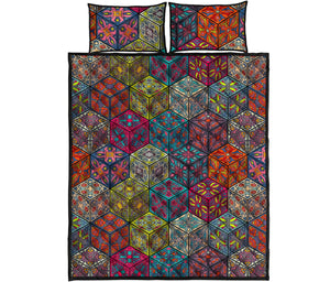 Bohemian Indian Box Pattern Print Quilt Bed Set