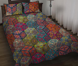 Bohemian Indian Box Pattern Print Quilt Bed Set