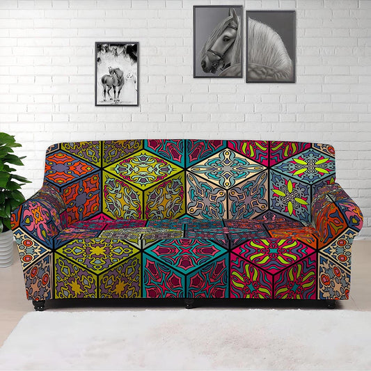 Bohemian Indian Box Pattern Print Sofa Cover