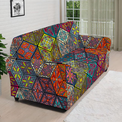 Bohemian Indian Box Pattern Print Sofa Cover
