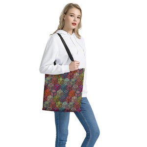 Bohemian Indian Box Pattern Print Tote Bag