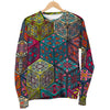 Bohemian Indian Box Pattern Print Women's Crewneck Sweatshirt GearFrost