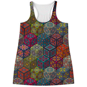 Bohemian Indian Box Pattern Print Women's Racerback Tank Top