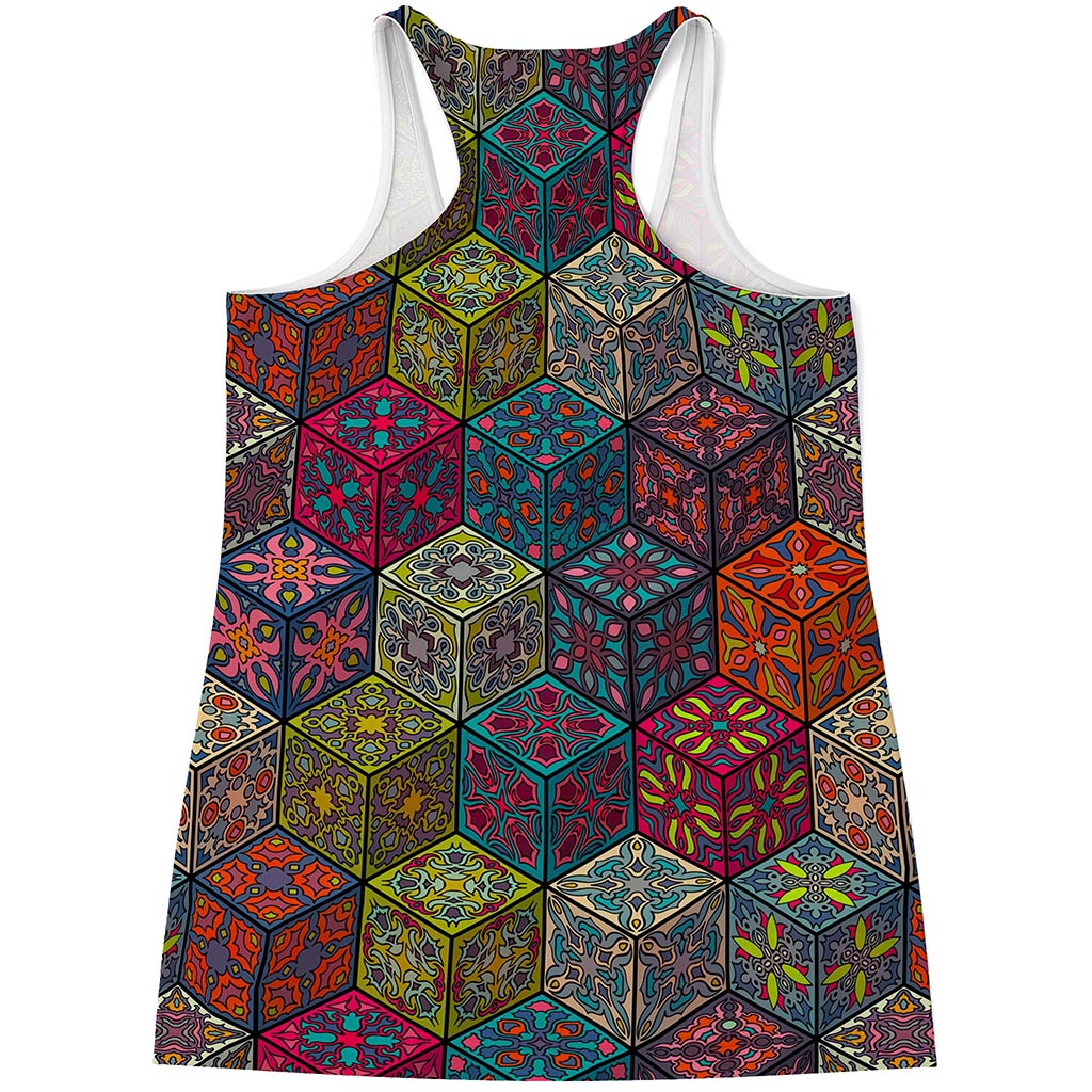 Bohemian Indian Box Pattern Print Women's Racerback Tank Top