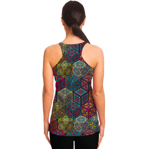 Bohemian Indian Box Pattern Print Women's Racerback Tank Top