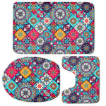 Bohemian Indian Mandala Patchwork Print 3 Piece Bath Mat Set