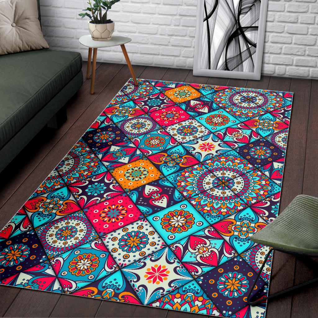 Bohemian Indian Mandala Patchwork Print Area Rug GearFrost