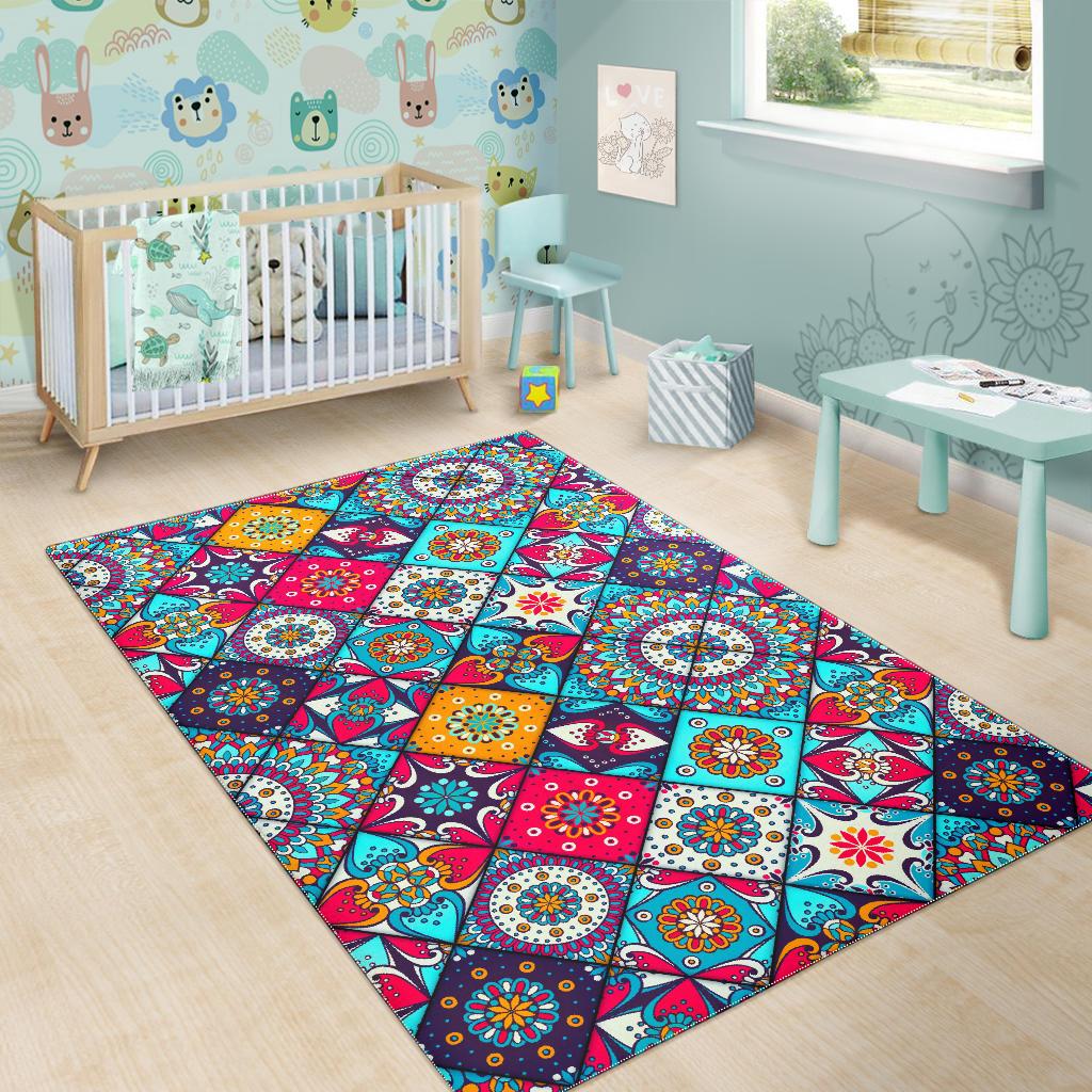 Bohemian Indian Mandala Patchwork Print Area Rug GearFrost