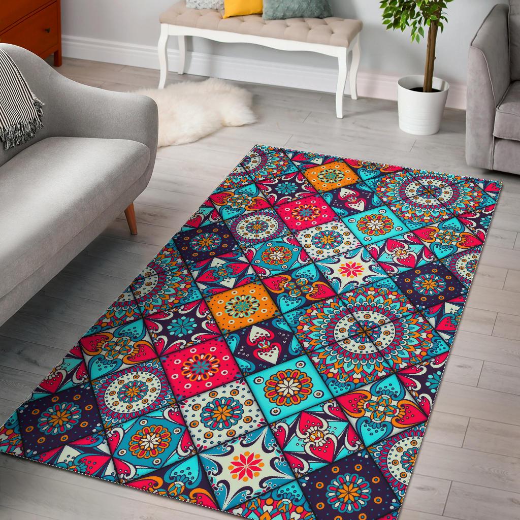 Bohemian Indian Mandala Patchwork Print Area Rug GearFrost