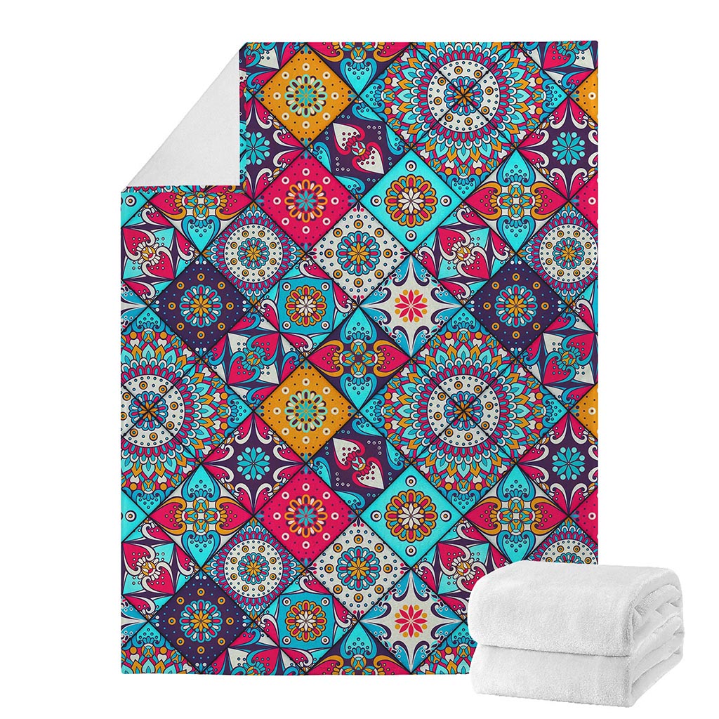 Bohemian Indian Mandala Patchwork Print Blanket