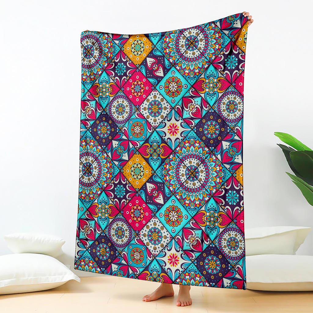Bohemian Indian Mandala Patchwork Print Blanket