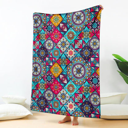 Bohemian Indian Mandala Patchwork Print Blanket