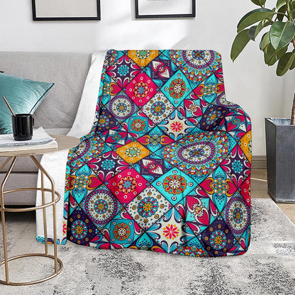 Bohemian Indian Mandala Patchwork Print Blanket