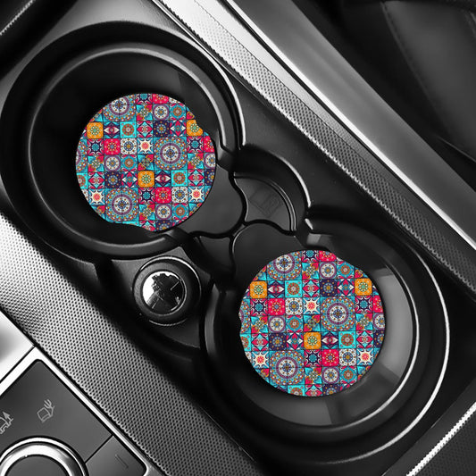 Bohemian Indian Mandala Patchwork Print Car Coasters