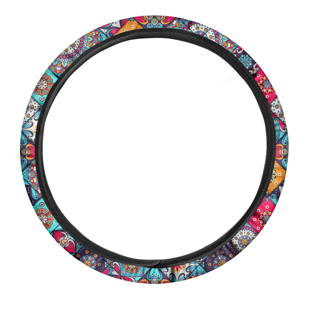 Bohemian Indian Mandala Patchwork Print Car Steering Wheel Cover