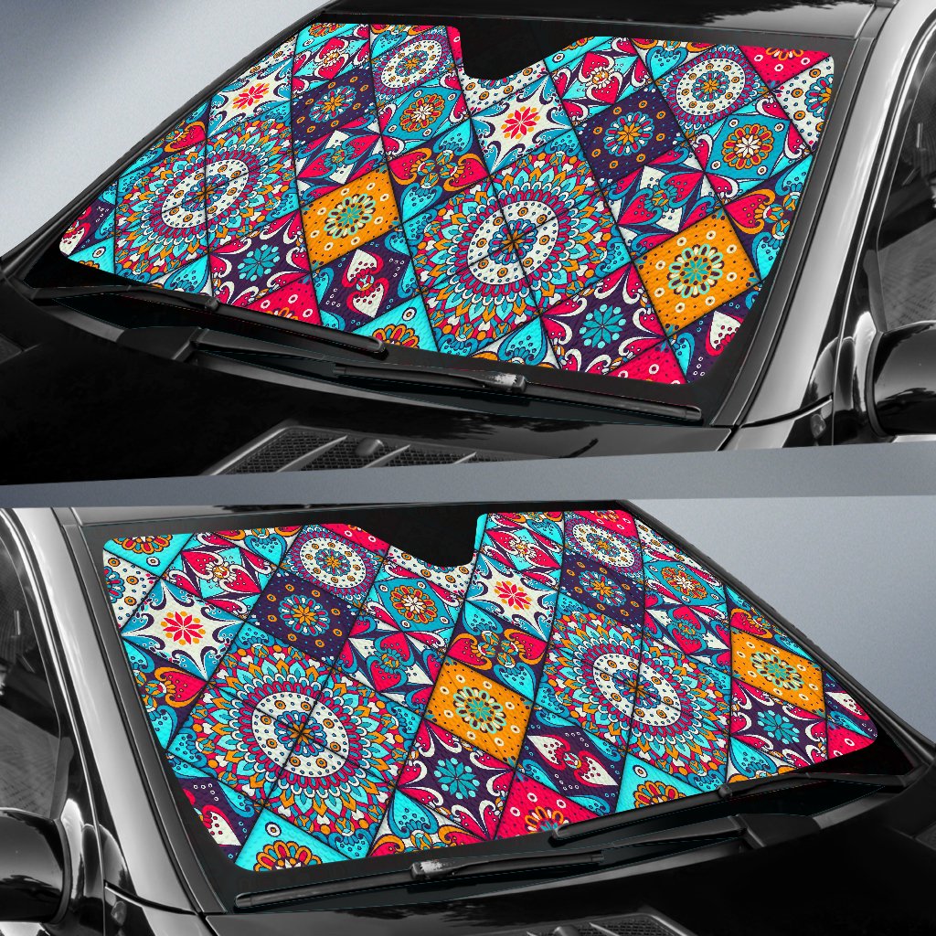 Bohemian Indian Mandala Patchwork Print Car Sun Shade GearFrost
