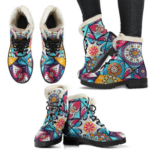 Bohemian Indian Mandala Patchwork Print Comfy Boots GearFrost