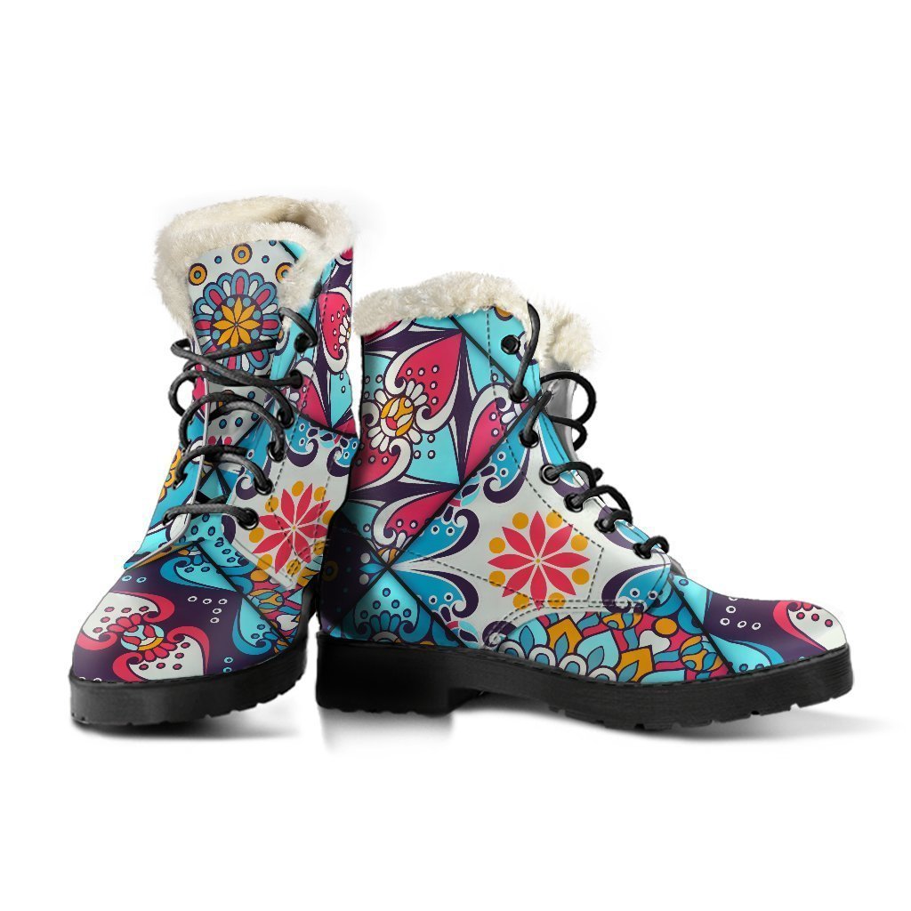 Bohemian Indian Mandala Patchwork Print Comfy Boots GearFrost