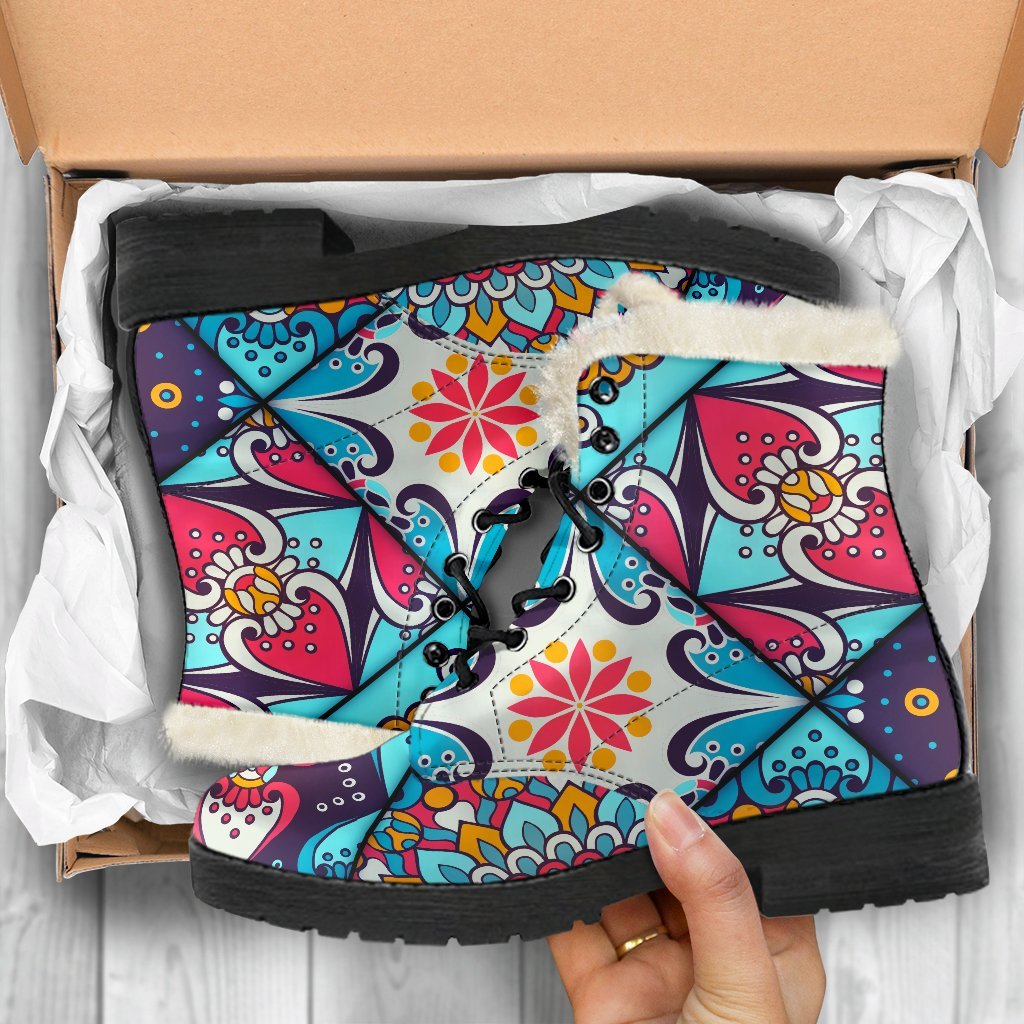 Bohemian Indian Mandala Patchwork Print Comfy Boots GearFrost