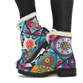 Bohemian Indian Mandala Patchwork Print Faux Fur Leather Boots