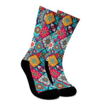 Bohemian Indian Mandala Patchwork Print Crew Socks