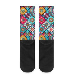 Bohemian Indian Mandala Patchwork Print Crew Socks