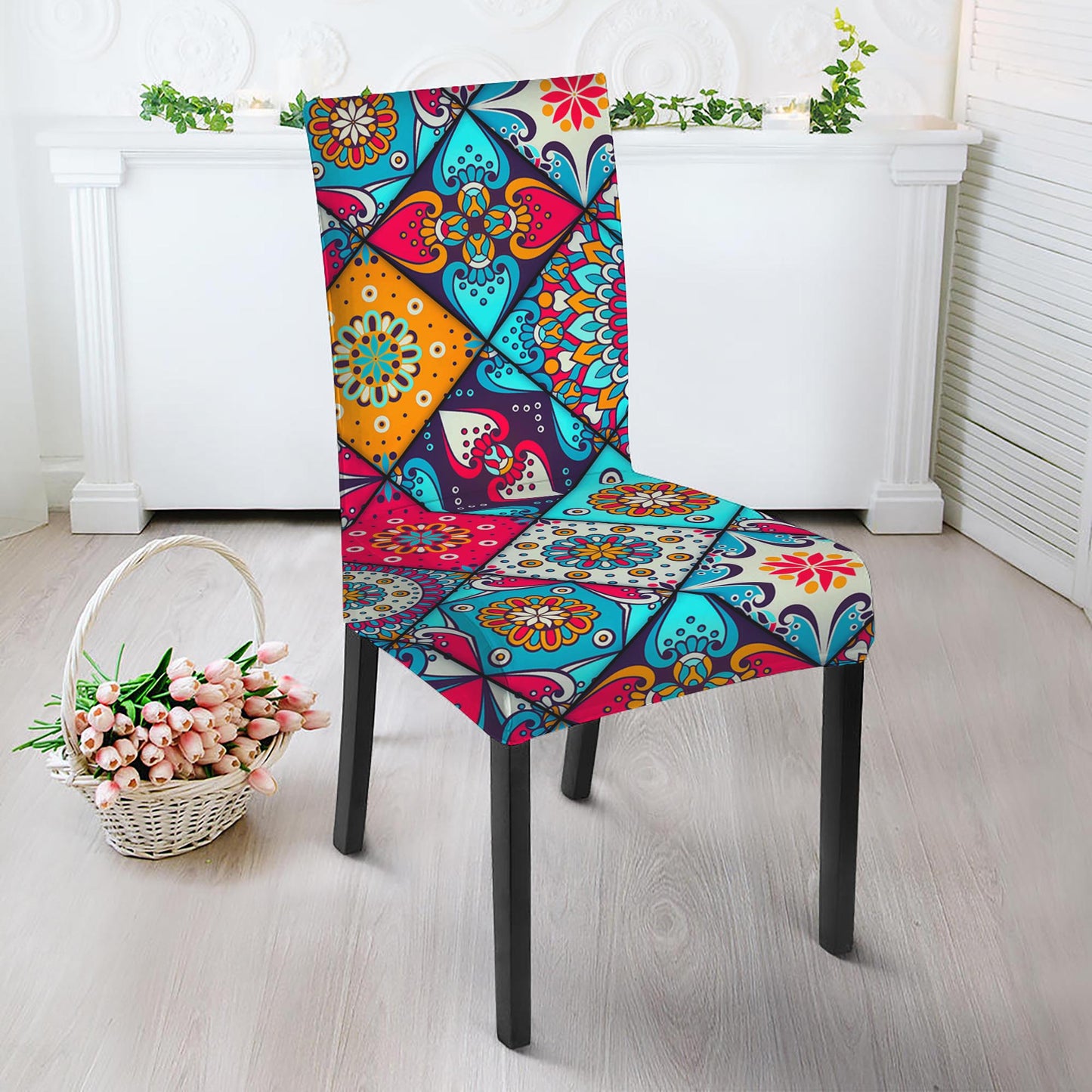 Bohemian Indian Mandala Patchwork Print Dining Chair Slipcover