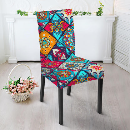 Bohemian Indian Mandala Patchwork Print Dining Chair Slipcover