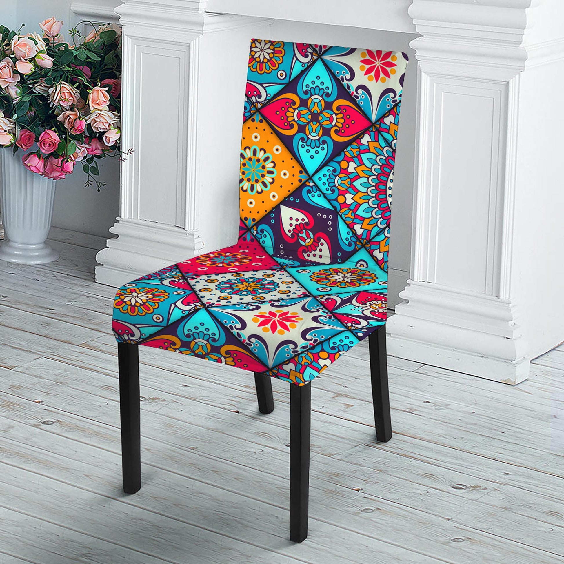 Bohemian Indian Mandala Patchwork Print Dining Chair Slipcover