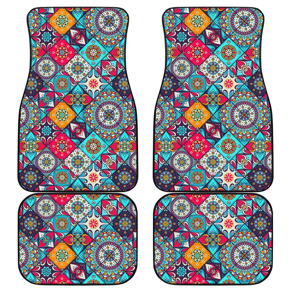 Bohemian Indian Mandala Patchwork Print Front and Back Car Floor Mats