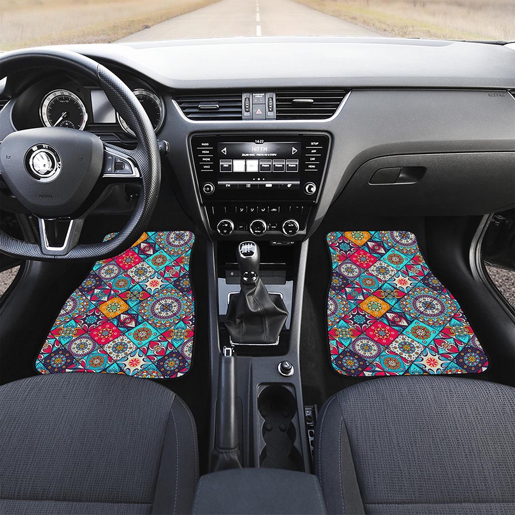 Bohemian Indian Mandala Patchwork Print Front and Back Car Floor Mats