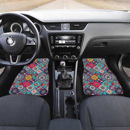Bohemian Indian Mandala Patchwork Print Front and Back Car Floor Mats