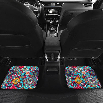 Bohemian Indian Mandala Patchwork Print Front and Back Car Floor Mats