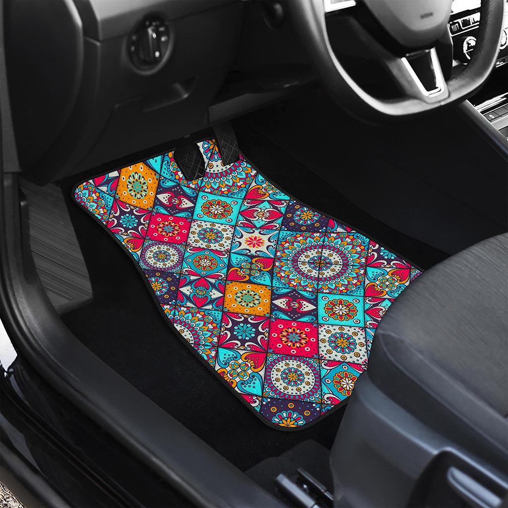 Bohemian Indian Mandala Patchwork Print Front and Back Car Floor Mats